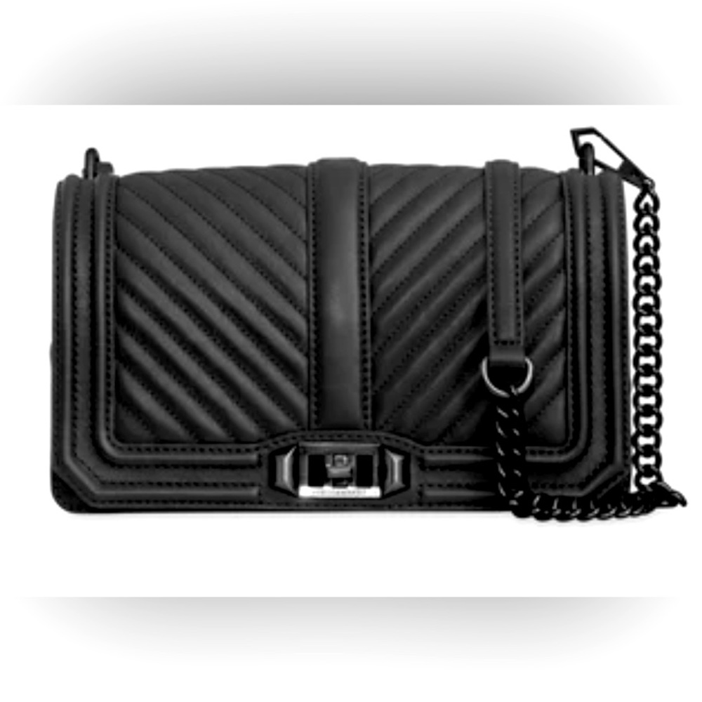 Rebecca Minkoff Chevron Quilted Love Crossbody. Black w/ black shellac hardware.